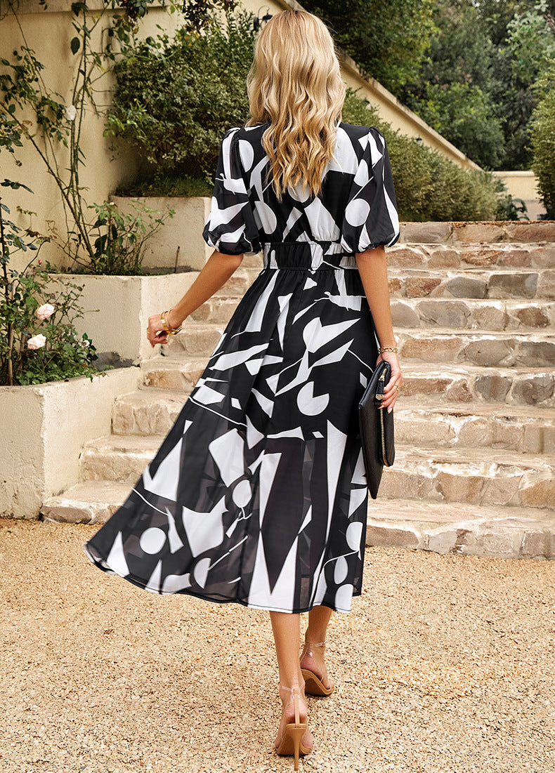 Adiffu Beautiful V-neck Printed Dress