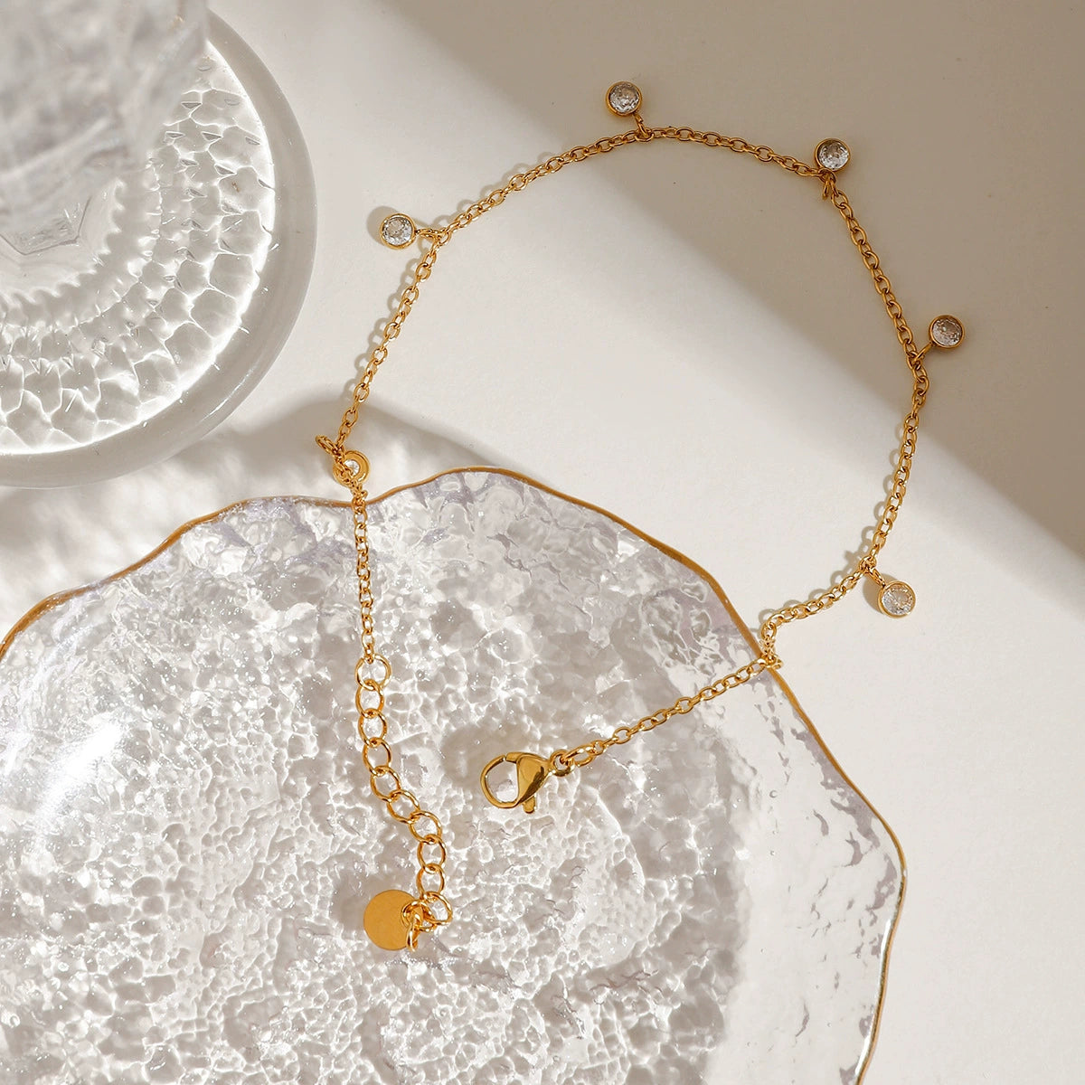 18K Gold Stainless Steel Minimalist Zircon Beach Anklet