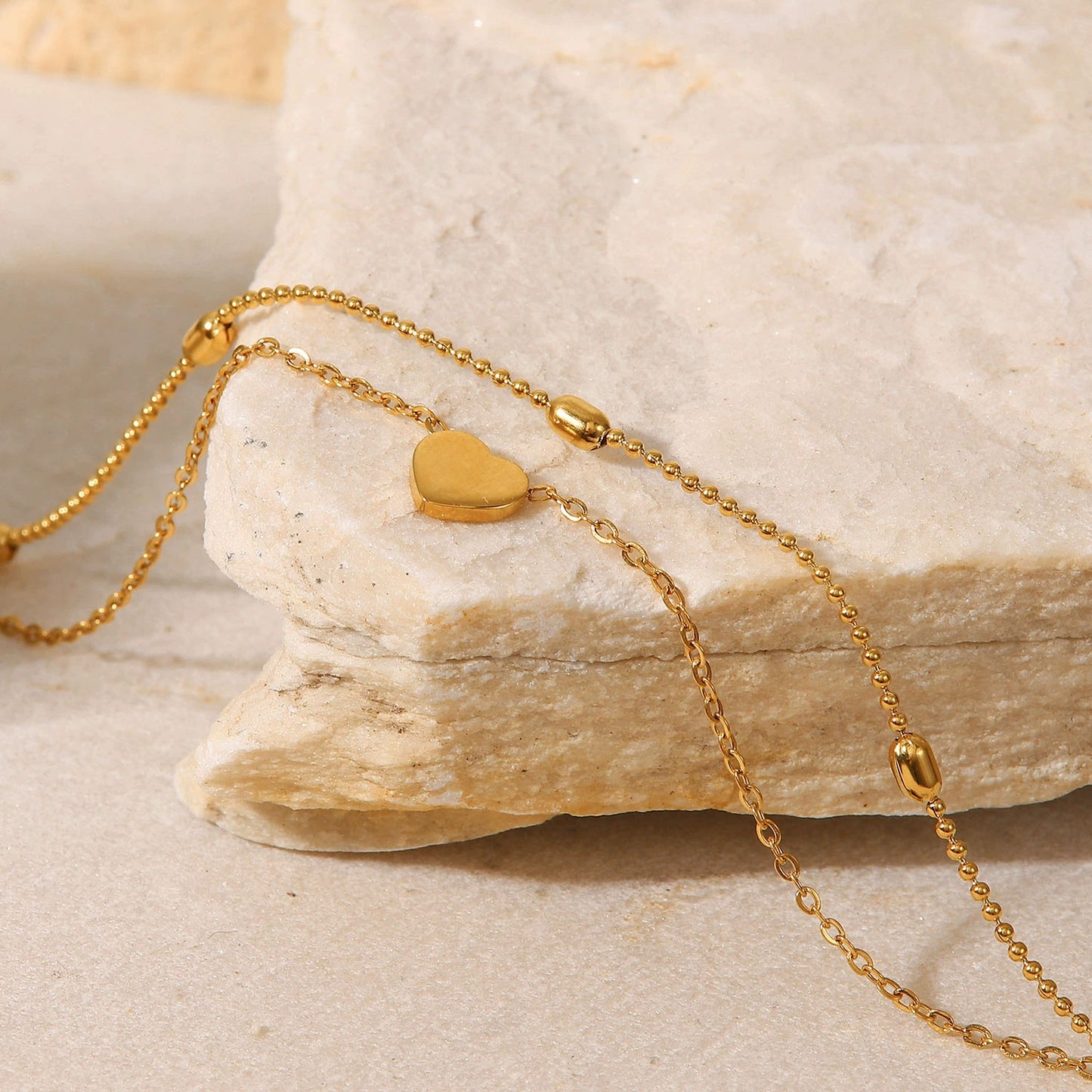 Boho Double Layer Heart Pendant Anklet-Gold Stainless Steel