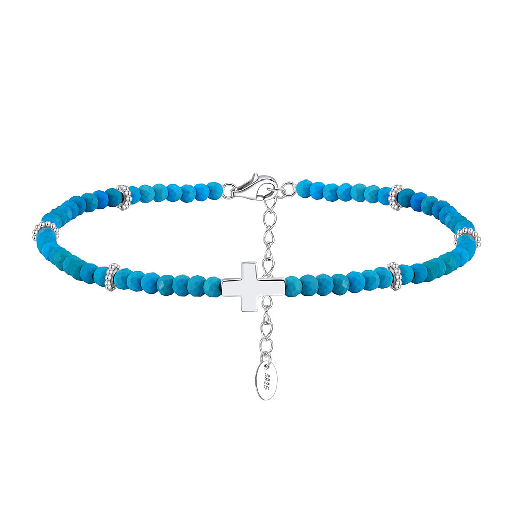 Sacred Sky Turquoise Cross Anklet-S925 Sterling Silver