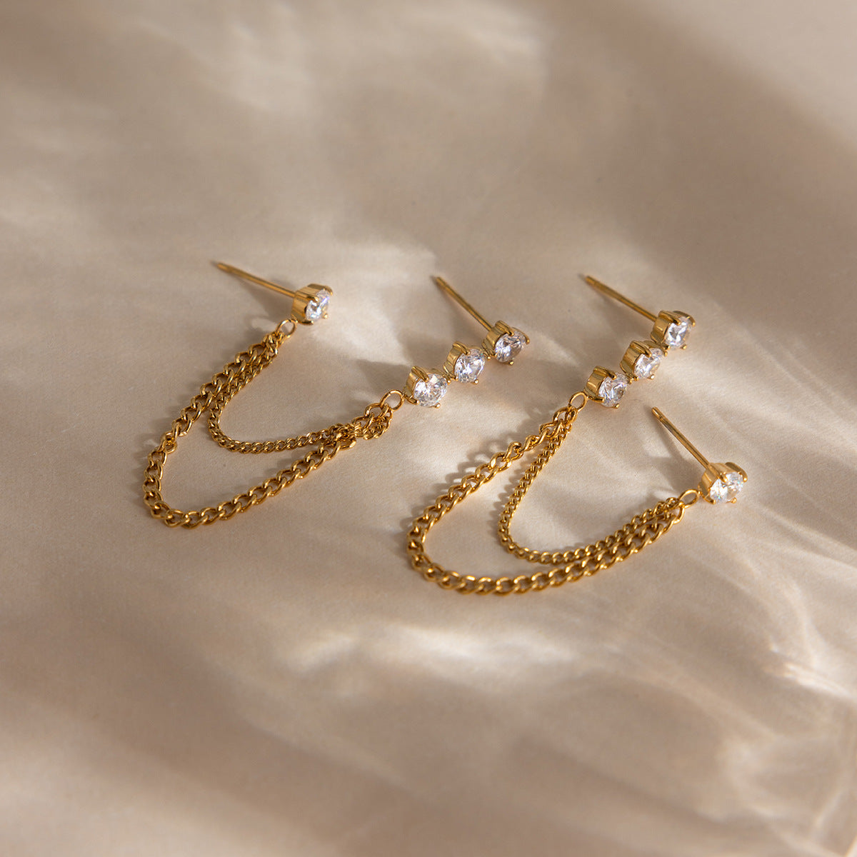 Luxe Crystal Tassel Drop Earrings-18K Gold Stainless Steel