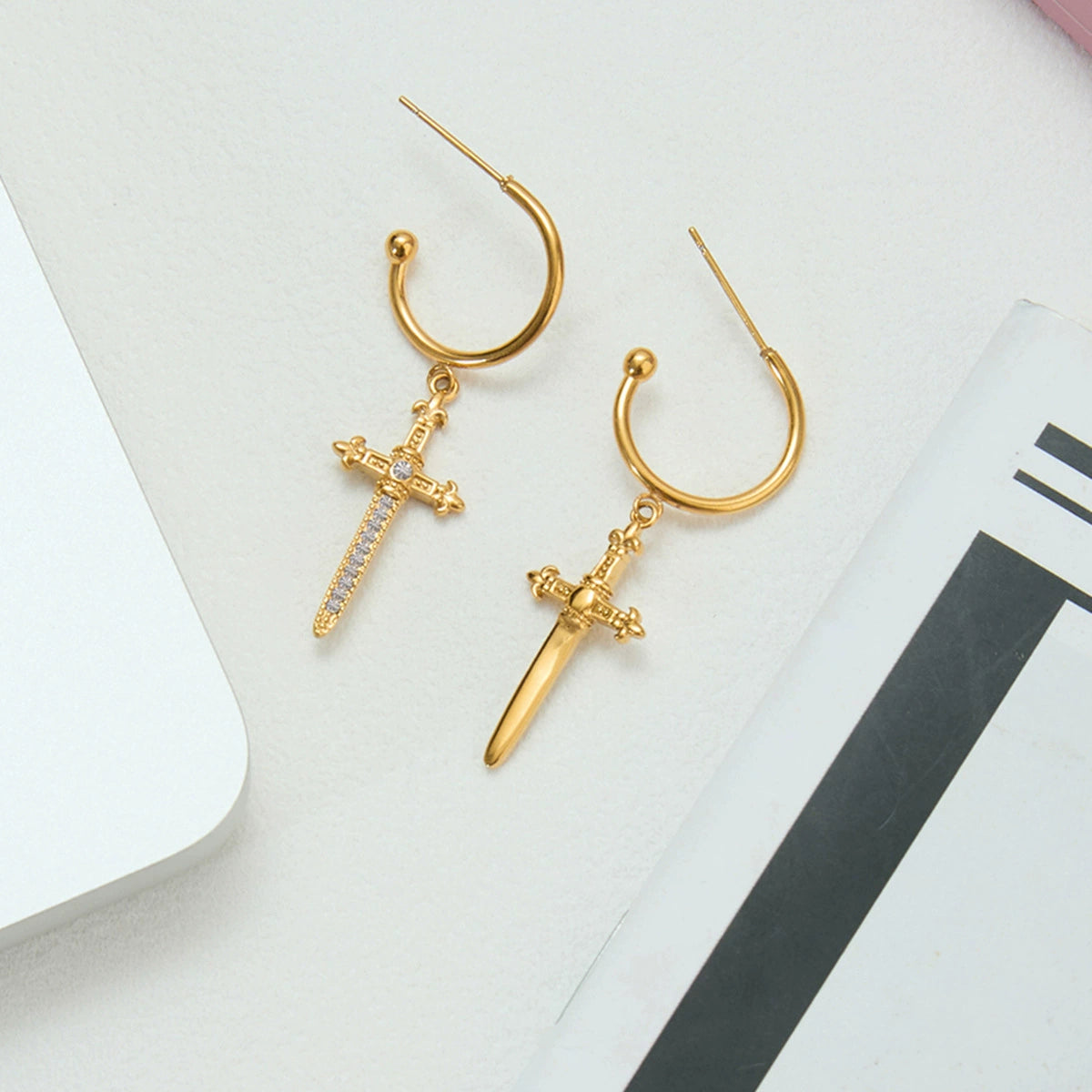 18K Gold Stainless Steel Cross Earrings for Women