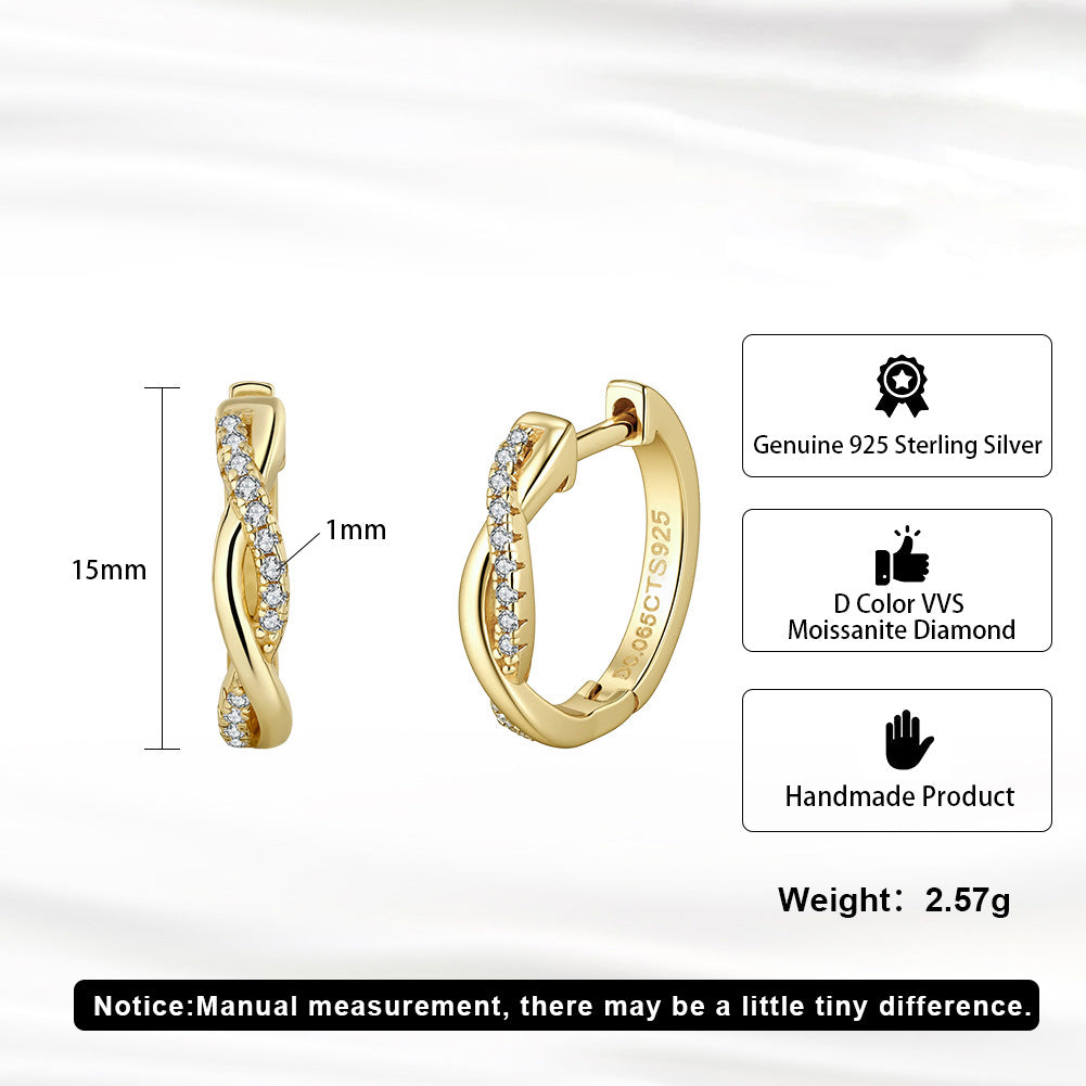 Aurora Möbius Twist Huggie Earrings – S925 Sterling Silver & Moissanite