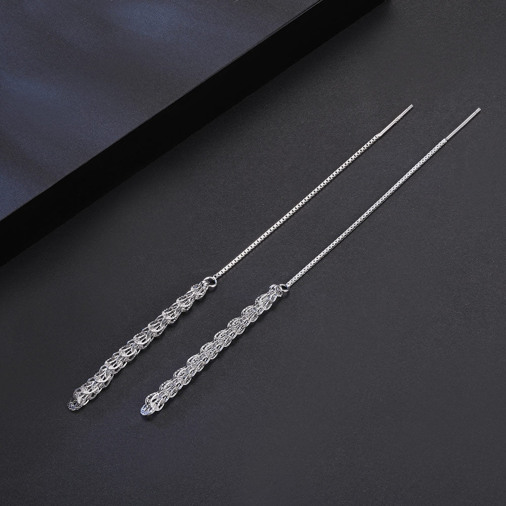 Aurelia Feather Wave Threader Earrings-925 Sterling Silver Elegant Statement Jewelry