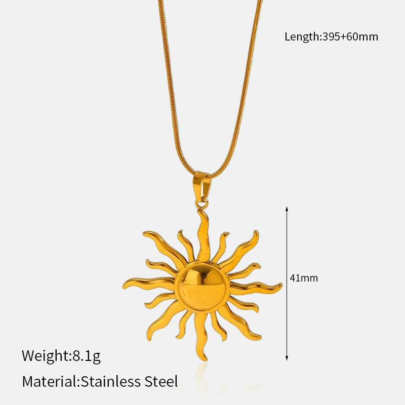 18K Gold Sun Pendant Stainless Steel Necklace