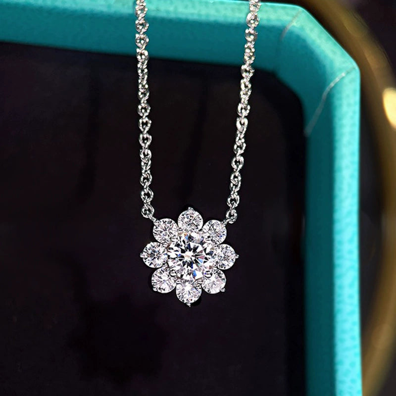 Radiant Sunflower Spark Necklace – S925 Sterling Silver High-Carbon Diamond Pavé