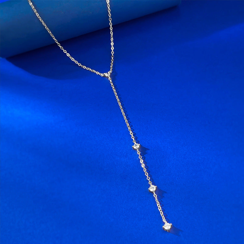 Minimal Chic Y-Shaped Tassel Layered Necklace-S925 Sterling Silver Lariat Necklace
