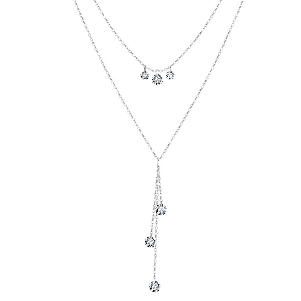 Starlight Cascade Y Necklace-S925 Sterling Silver Double-Layer Tassel Necklace
