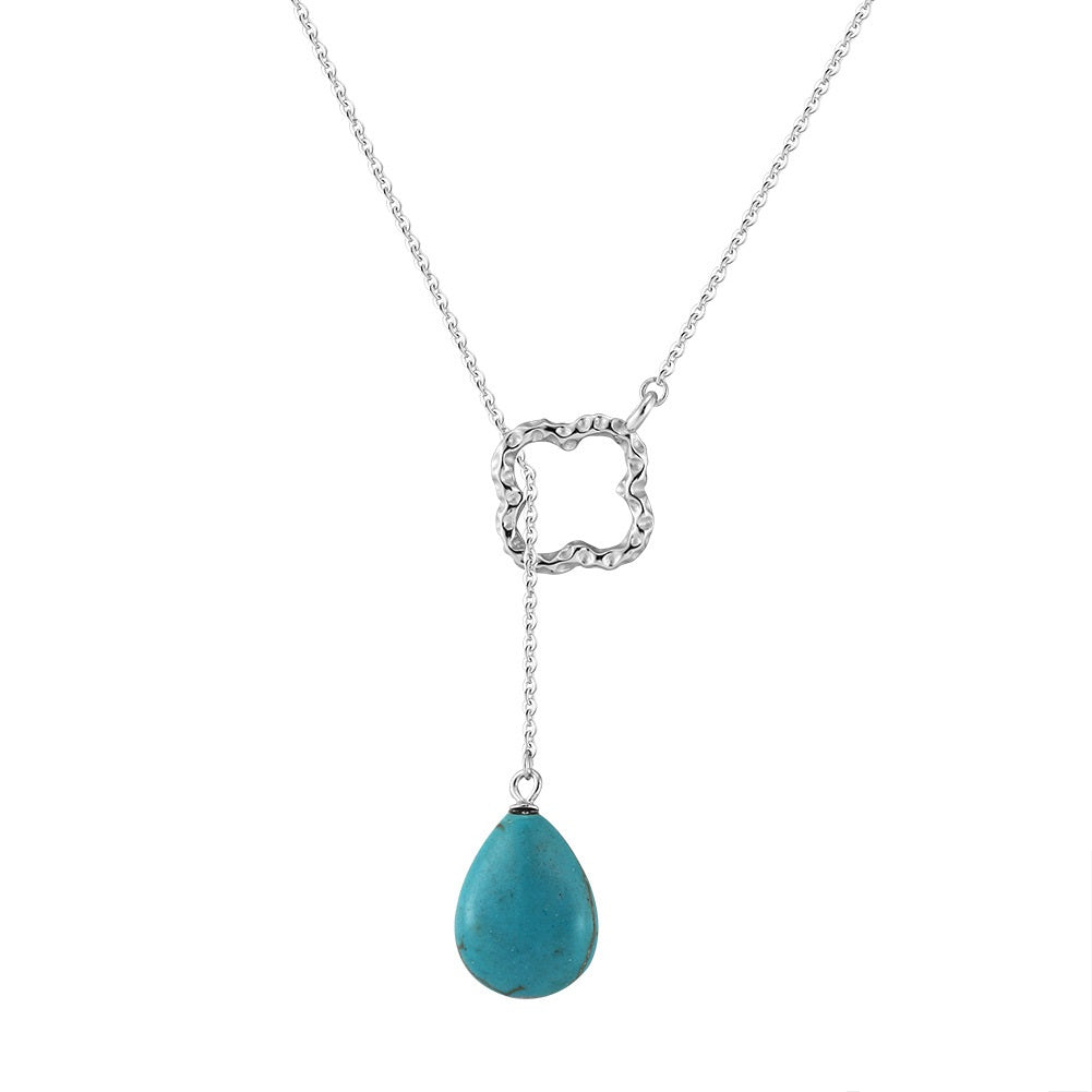 Lucky Clover Turquoise Necklace-S925 Sterling Silver Vintage Pendant