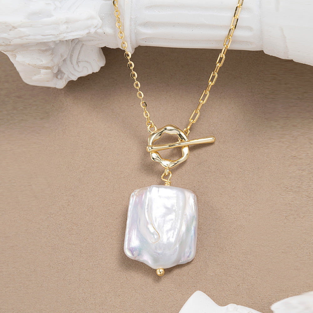 Isadora Baroque Pearl Toggle Necklace-Gold Vermeil S925 Sterling Silver