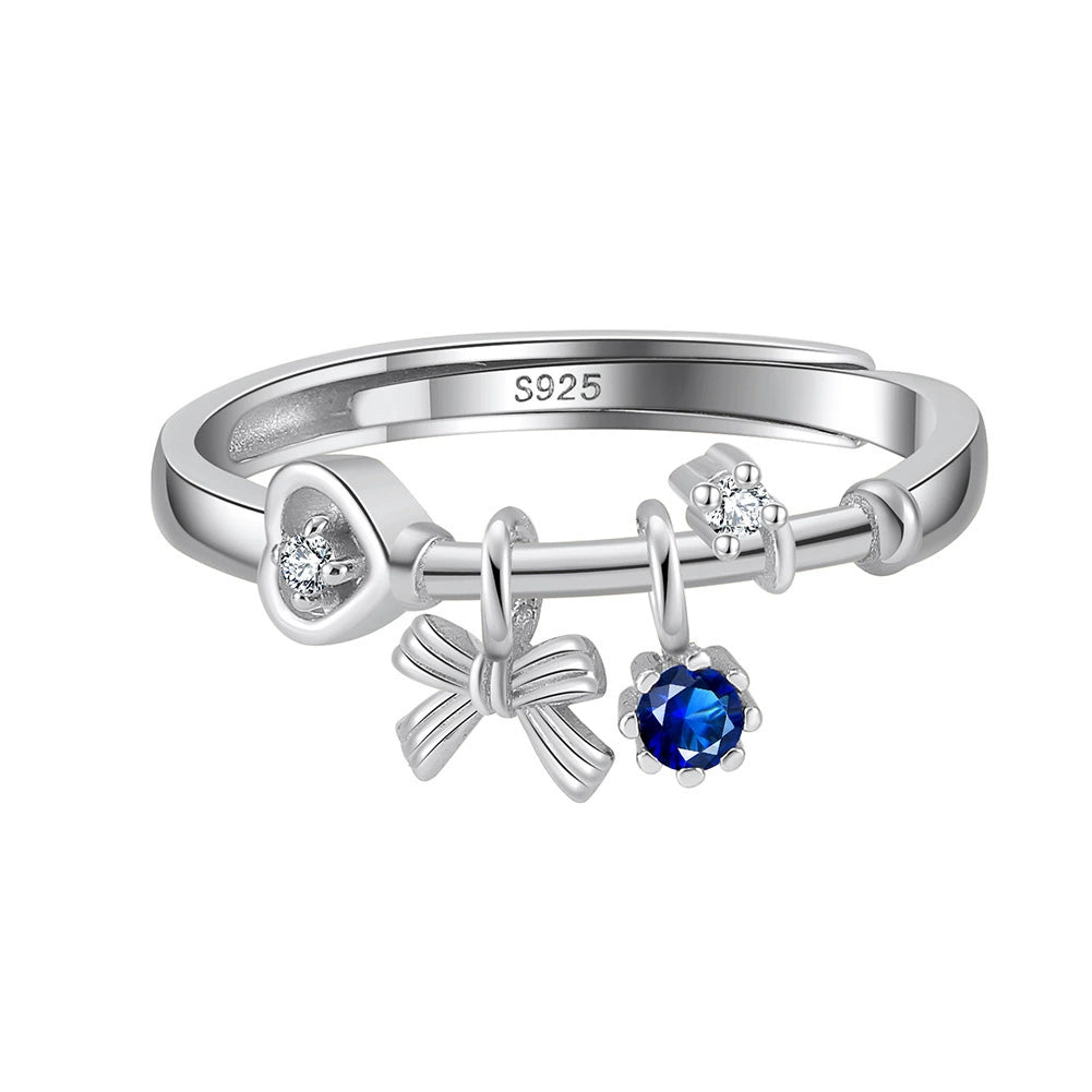 Céleste Blue Sapphire Bow Ring – Adjustable S925 Sterling Silver