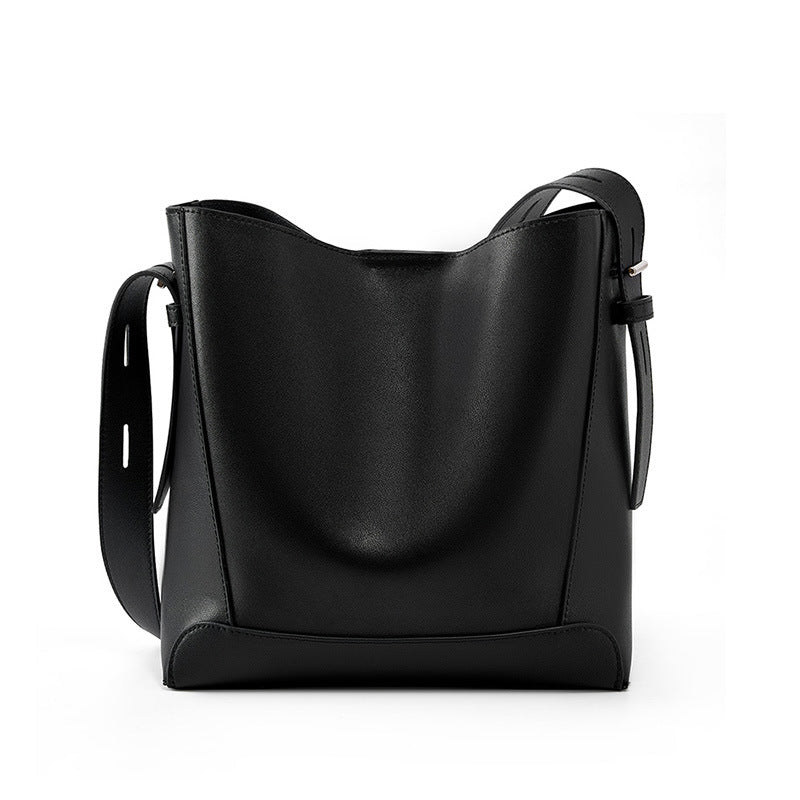Adiffu All-match Leather Bucket Bag