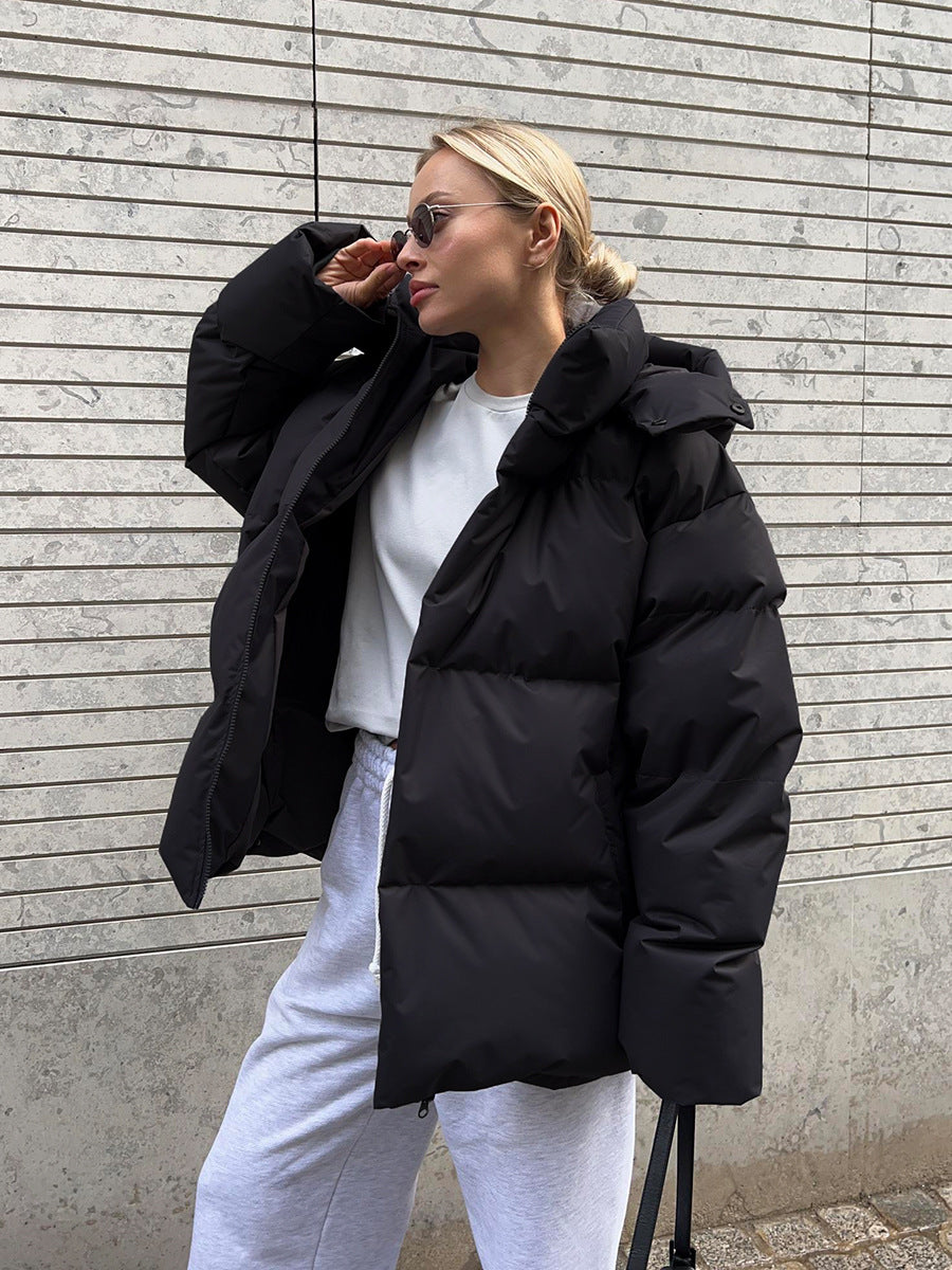 Adiffu Women's Solid Color Hooded Padded Quilted Coat