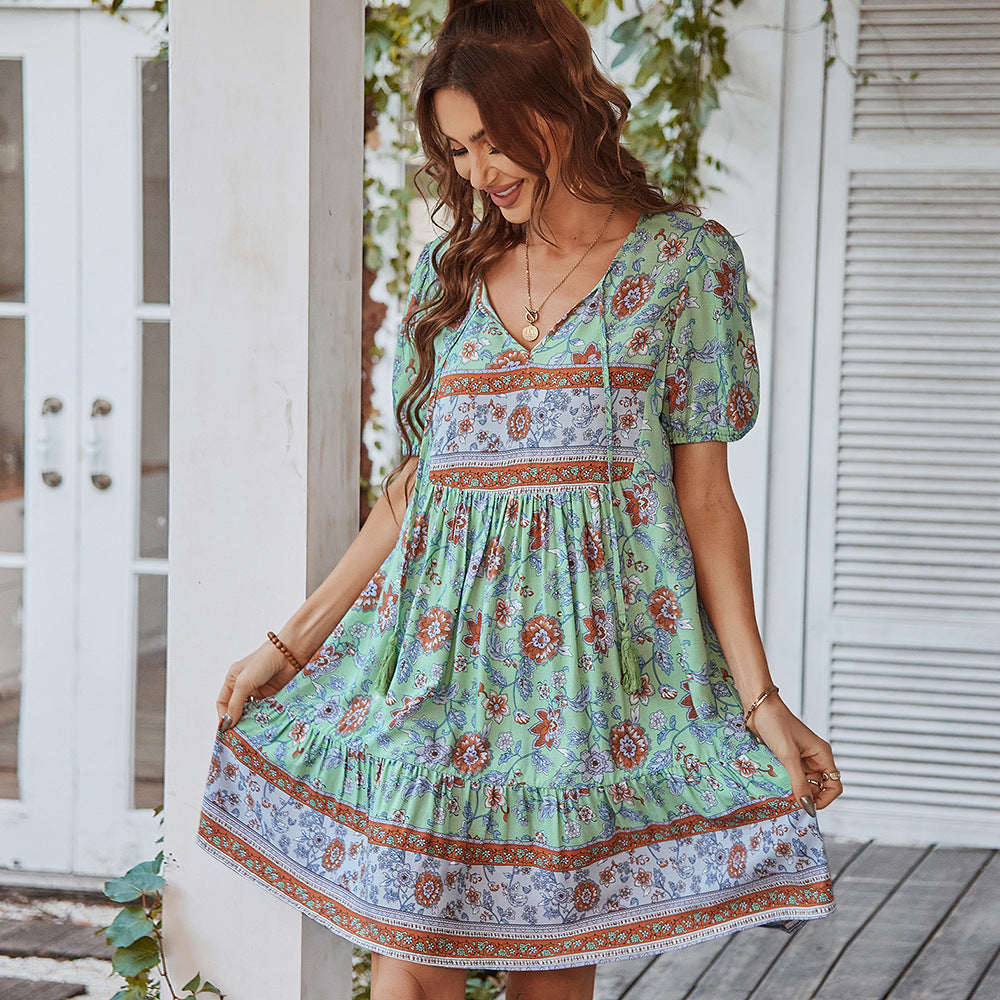 Adiffu Fresh Boho Print Dress