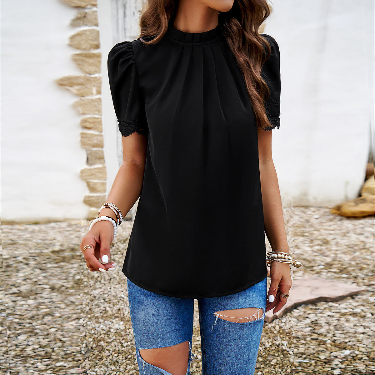 Adiffu Casual Solid Color Short-sleeved Top