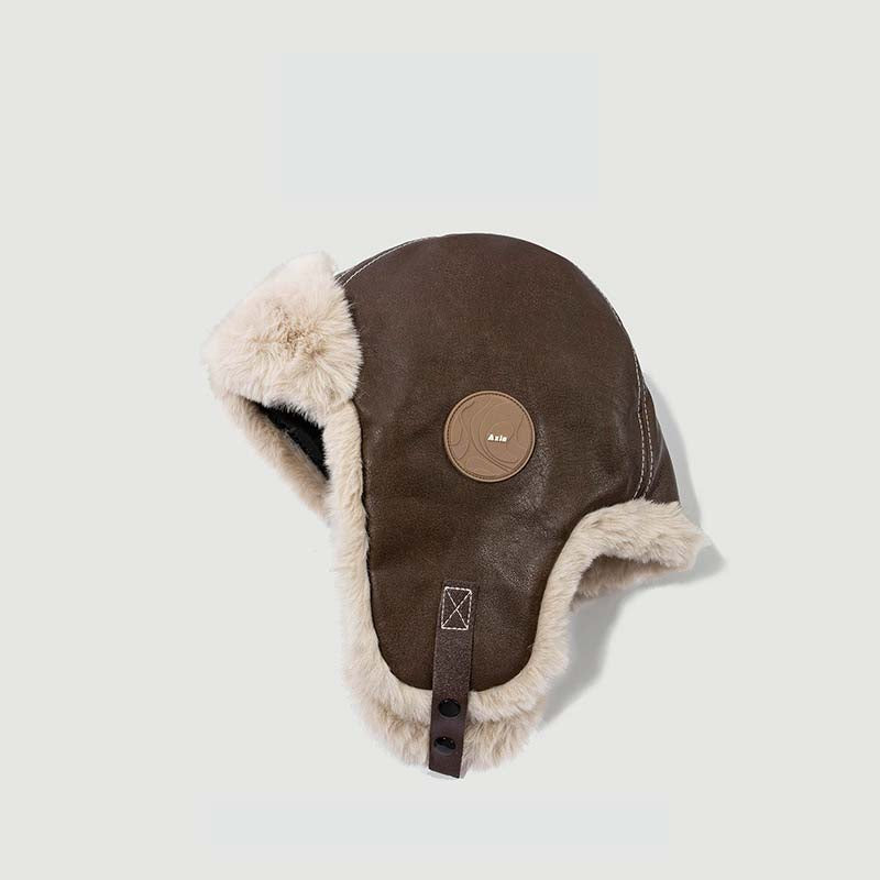 Adiffu Vintage Leather And Fleece Flight Hat