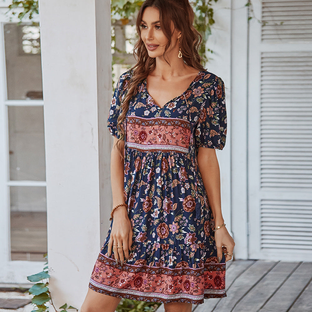Adiffu Fresh Boho Print Dress