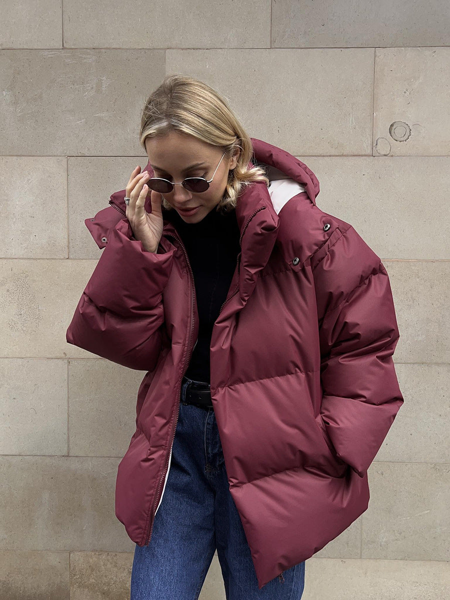 Adiffu Women's Solid Color Hooded Padded Quilted Coat