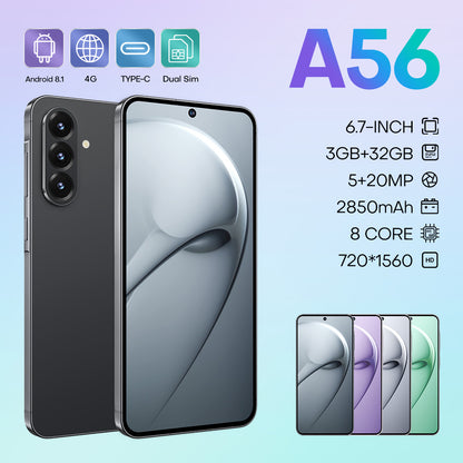 4G network new popular wireless charging A56 phone 3+32GB 6.75-inch Android smartphone