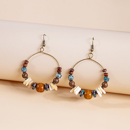 Adiffu European and American Fashion Bohemian Style Handmade Bead Earrings