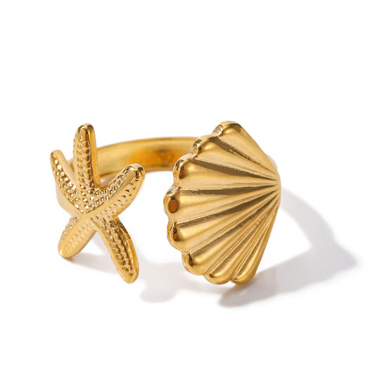 Adiffu Gold Shell Starfish Ring