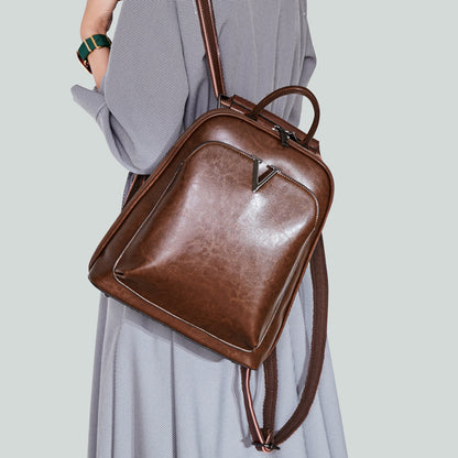 Adiffu Stylish Retro Genuine Leather Backpack Women's School Bag