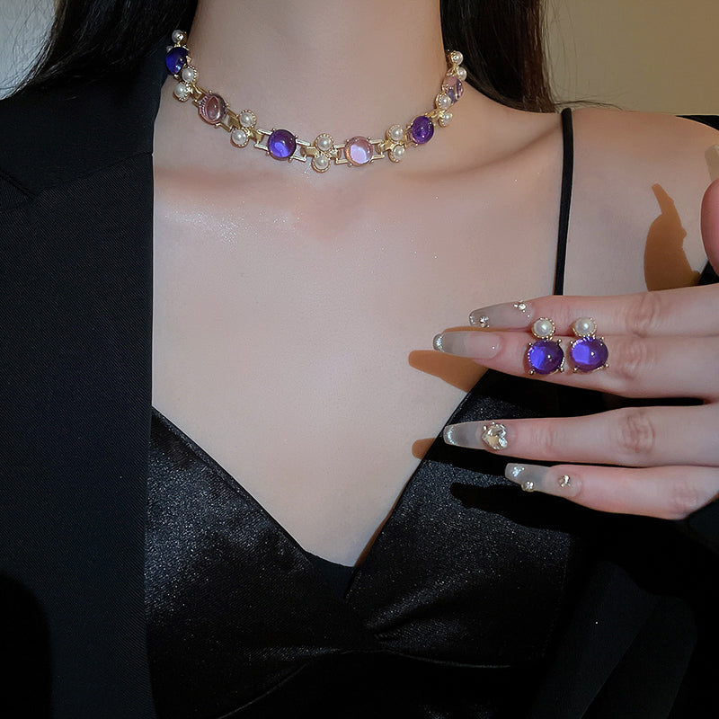 Adiffu Classic Clavicle Artificial Pearl Necklace And Earrings