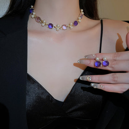 Adiffu Classic Clavicle Artificial Pearl Necklace And Earrings