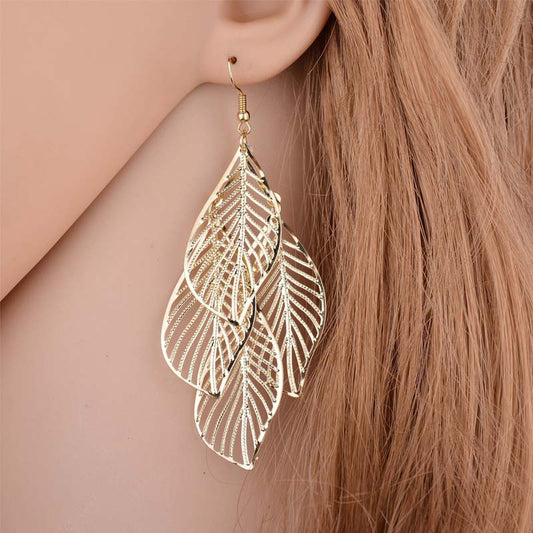 Stylish Multi-layer Hollow Leaf Earrings