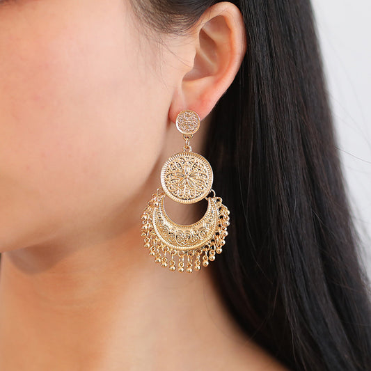 Adiffu Vintage Hollow Crescent Tassel Earrings