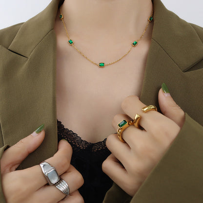 Adiffu Natural Square Emerald Zircon Collarbone Necklace