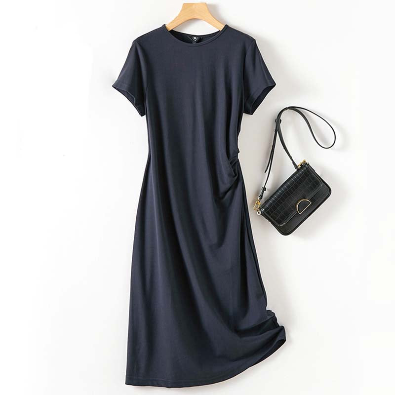 Adiffu Elegant and Comfortable Side Waist Pleated Design Dress