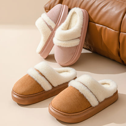 Adiffu Winter Indoor Home Warm Plush Thick Soled Cotton Slippers For Women