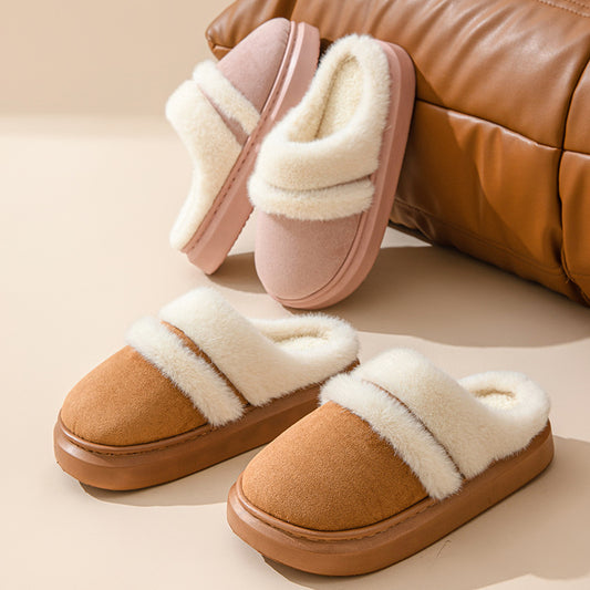 Adiffu Winter Indoor Home Warm Plush Thick Soled Cotton Slippers For Women