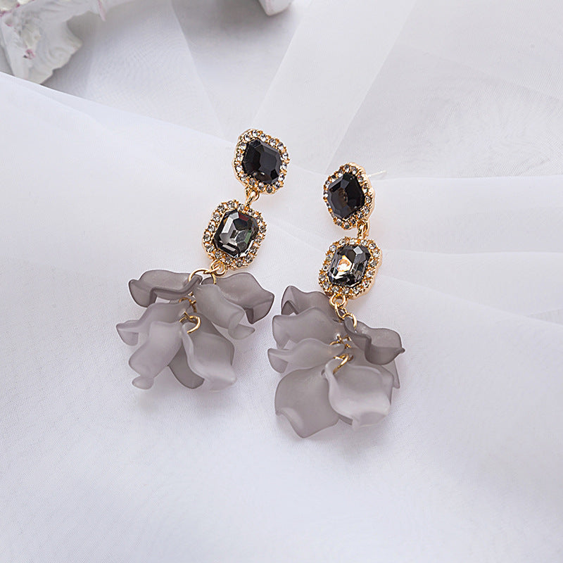 Adiffu Crystal Black Rose Petal Earrings