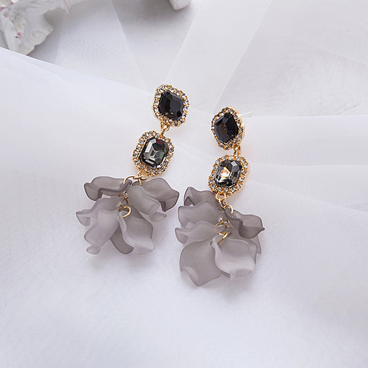 Adiffu Crystal Black Rose Petal Earrings