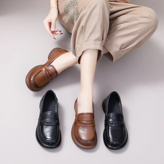 Adiffu Comfortable Round Toe Leather Loafers