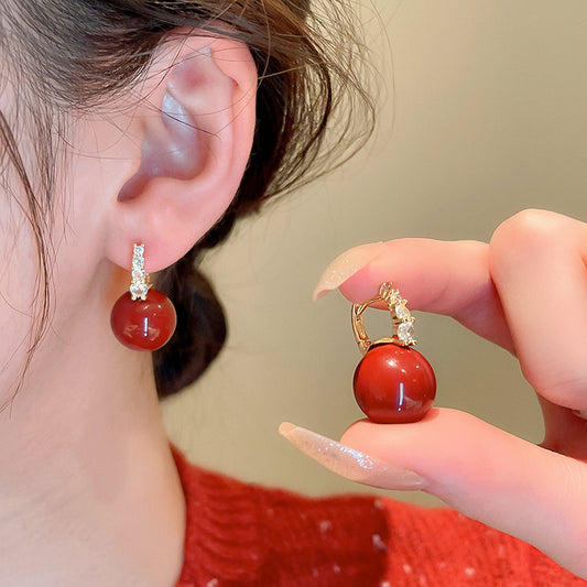 Adiffu Red Pearl Earrings For Women