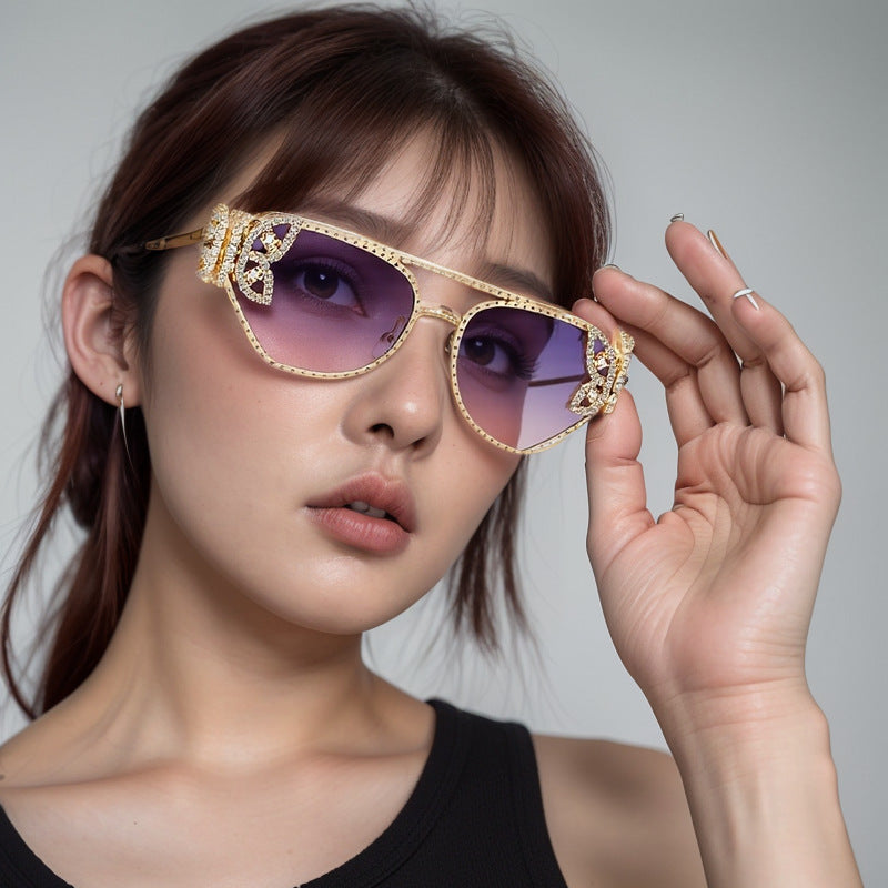Adiffu Butterfly With Diamond Square Frame Sunglasses
