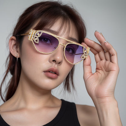 Adiffu Butterfly With Diamond Square Frame Sunglasses