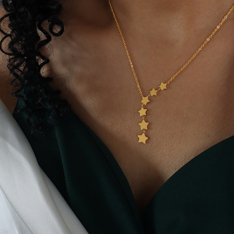 Adiffu French Romantic Small Fresh Natural Star Fringe Pendant Necklace