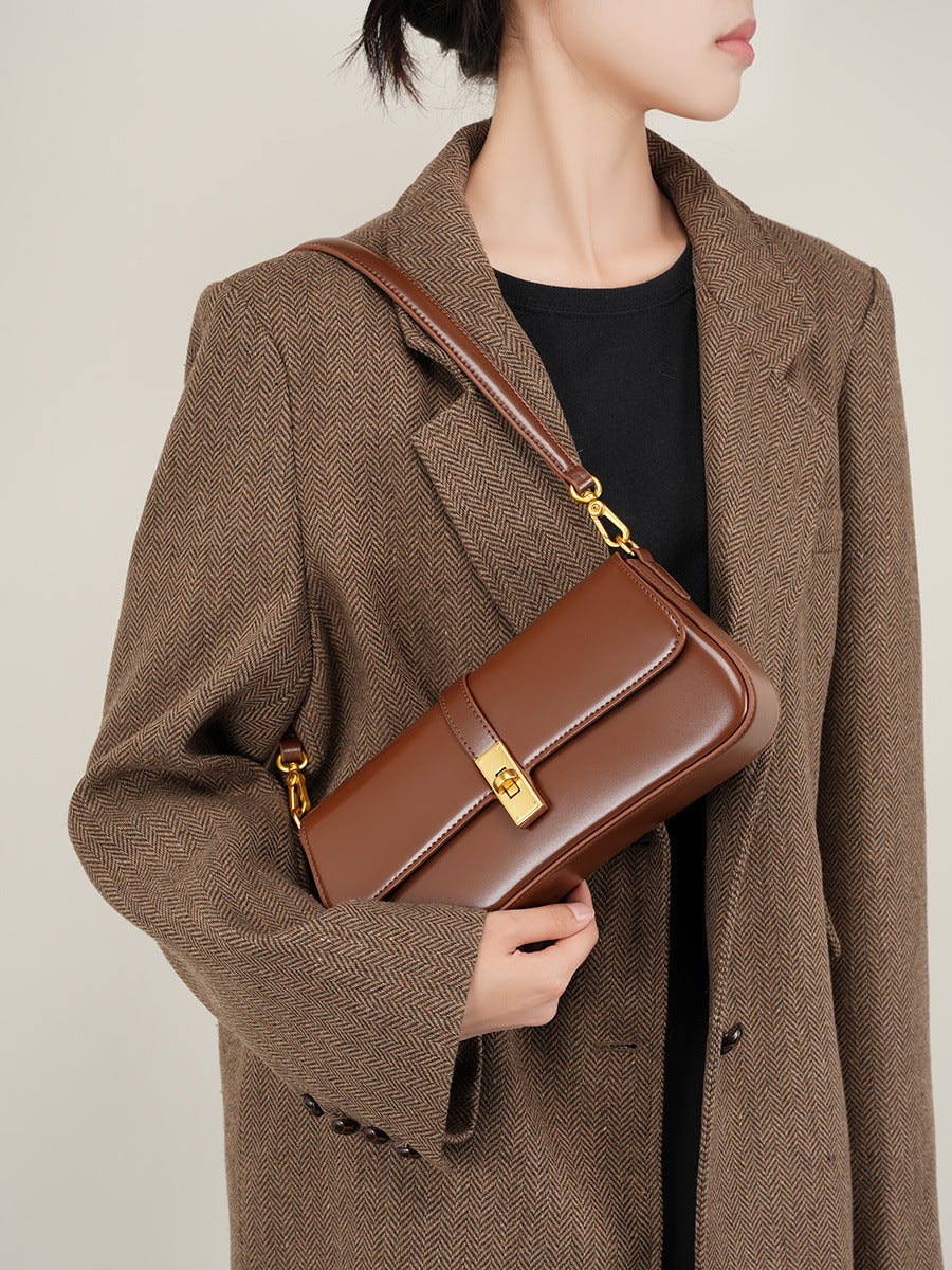 Adiffu High Quality Cowhide Baguette Underarm Bag Shoulder Crossbody Bag