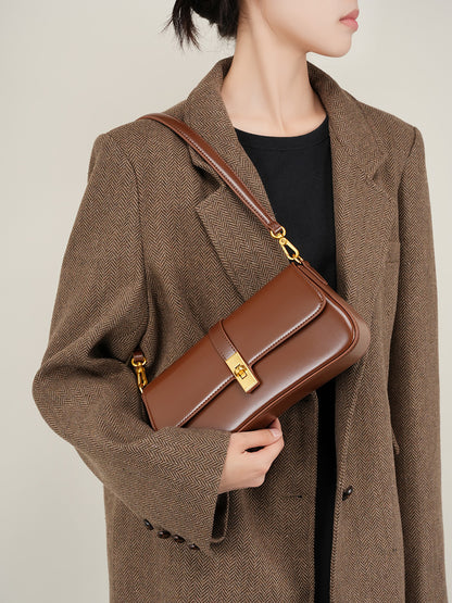 Adiffu High Quality Cowhide Baguette Underarm Bag Shoulder Crossbody Bag