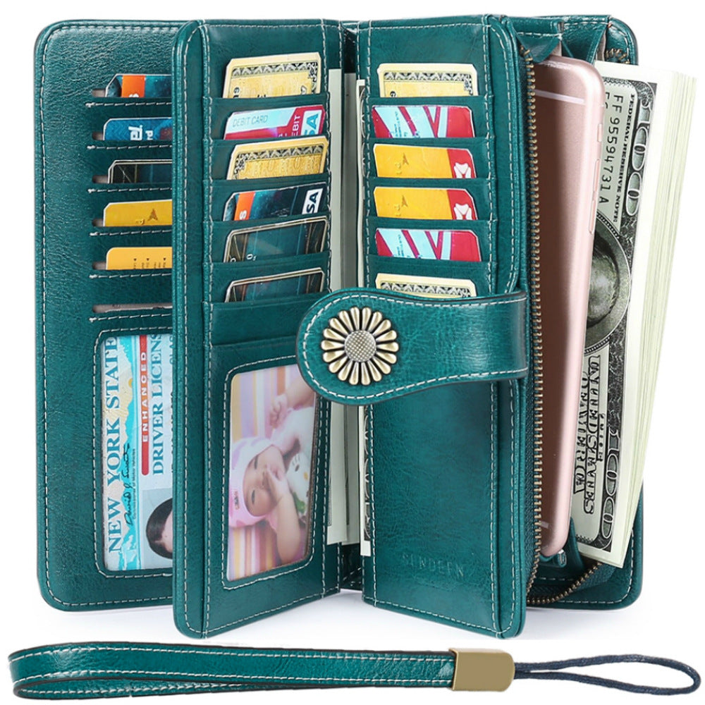 Adiffu Women's Anti-magnetic Purse Cowhide Wallet Large Capacity Clutch Bag