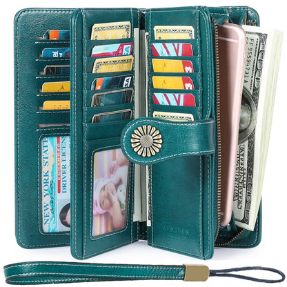 Adiffu Women's Anti-magnetic Purse Cowhide Wallet Large Capacity Clutch Bag
