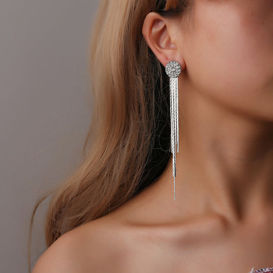 Fashion Crystal Claw Chain Diamond Sunflower Earrings