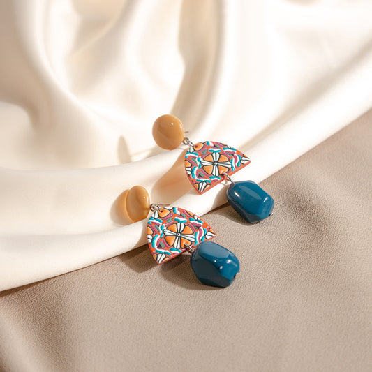 Adiffu Retro Irregular Geometric Long Earrings