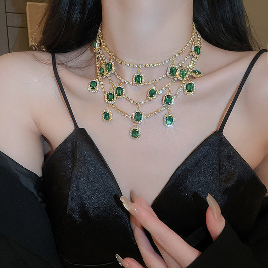 Adiffu Women's Emerald Collarbone Necklace