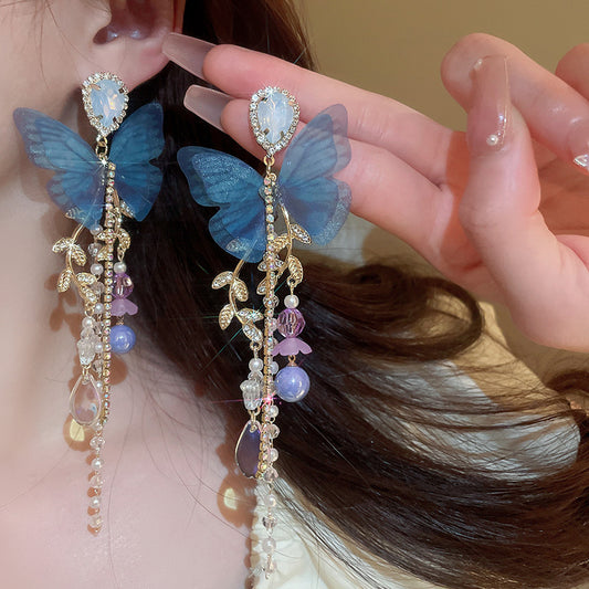 Nature-inspired Butterfly Tassel Earrings