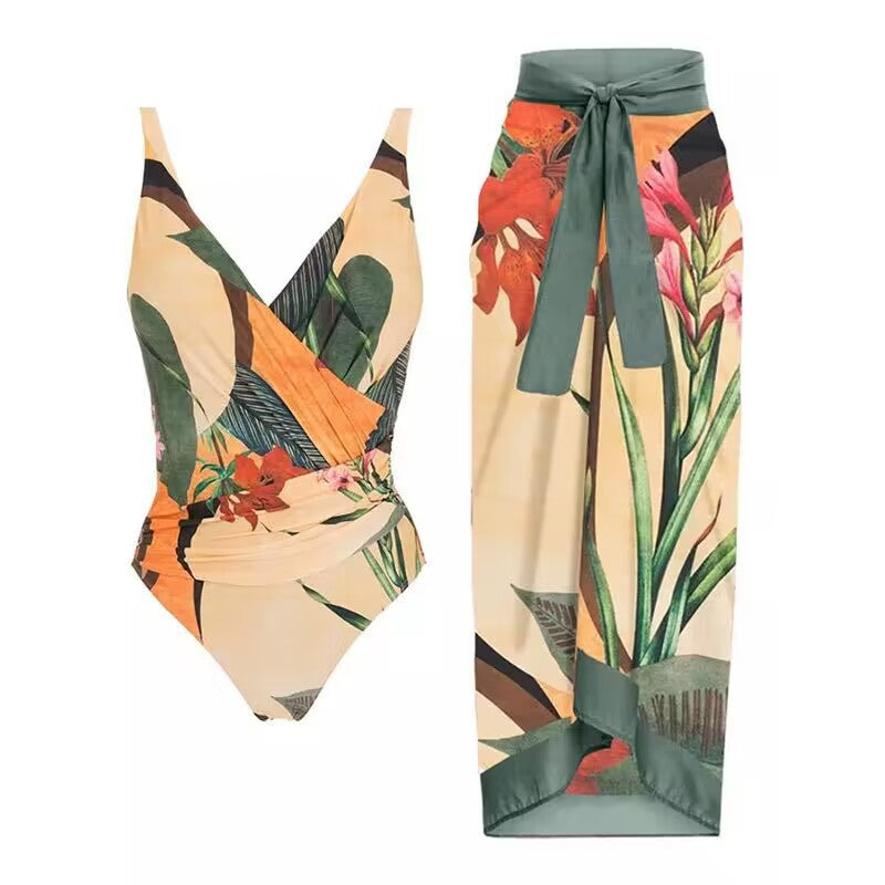Adiffu Printed Long Skirt Swimsuit